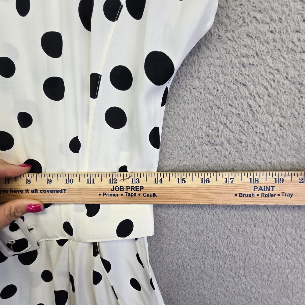 Vintage Dawn Joy Dress Womens 13 Fits M White Polka Dot 80s Retro Office Modest - Picture 4 of 16